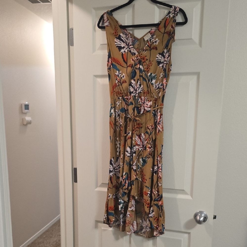 A New Day Tan and Blue V-Neck High Low Sundress
